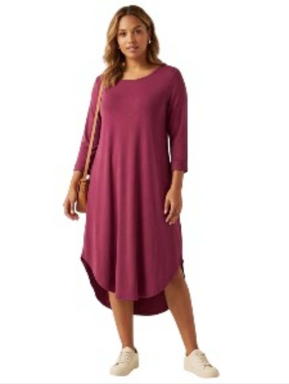 Annabelle Burgundy Scoop Neck Midi Dress 1X 3/4 sleeve  Style DR11449X